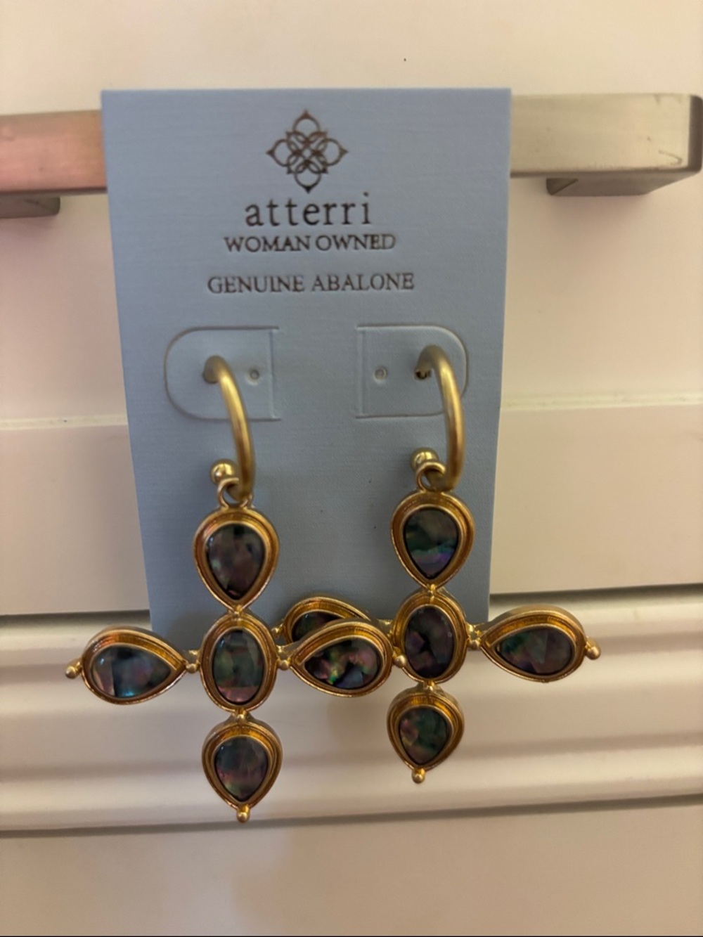 Atterri Genuine Abalone Cross Drop Earrings